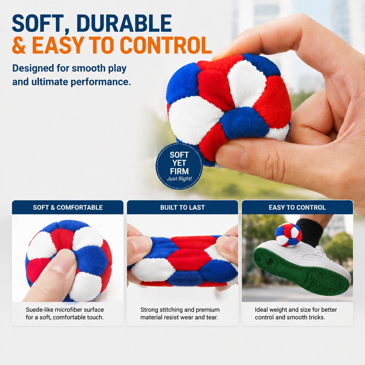 SIICCAR Hand-Sewn Footbags, 32 Panel Sand Filled Juggling Ball-BLACK GREEN