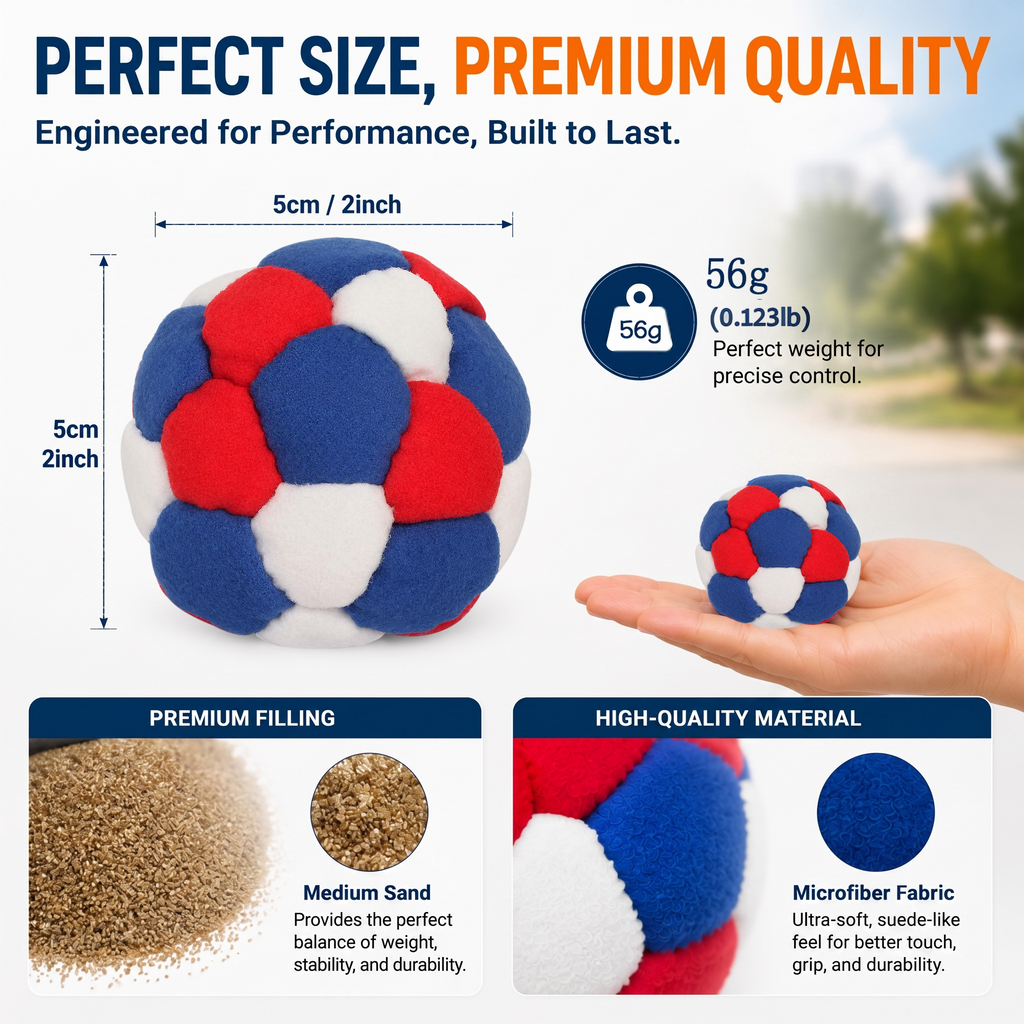 SIICCAR Hand-Sewn Footbags, 32 Panel Sand Filled Juggling Ball-GRAY